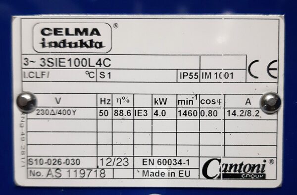 CELMA INDUKTA 4kW Typ: 3SIE 100L-4C 1400obr - obrazek 4