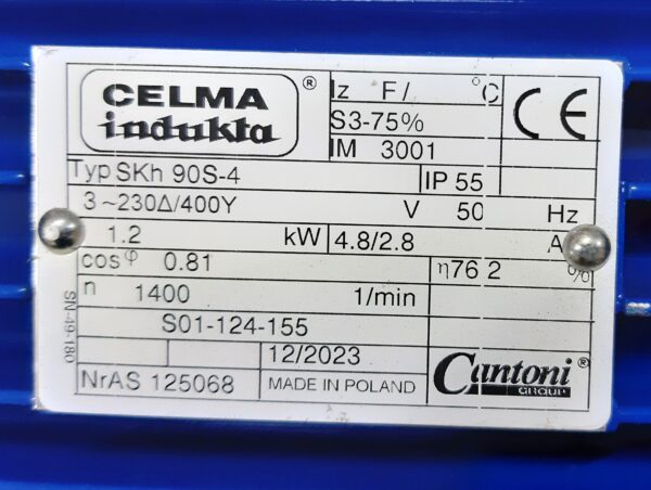 CELMA INDUKTA 1,2kW Typ: SKh 90 S-4 1405obr - obrazek 2