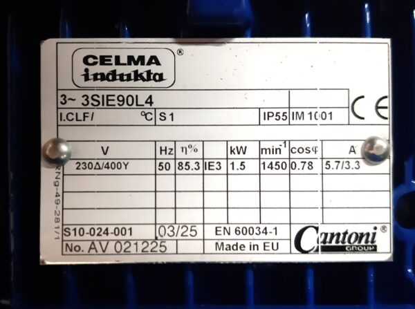 CELMA INDUKTA 1,5kW Typ: 3SIE 90 L-4 1410obr - obrazek 4