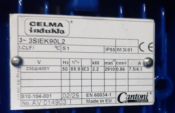CELMA INDUKTA 2,2kW Typ: 3SIEK 90L-2  2900obr - obrazek 2