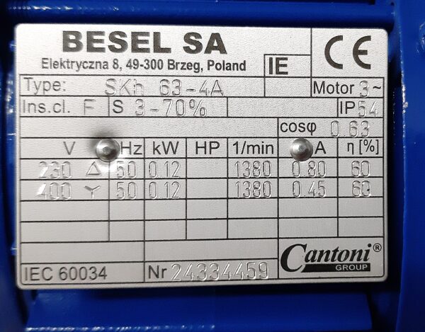 BESEL 0,12kW 1320 obrotów na minutę  400V SKh 63-4A - obrazek 2