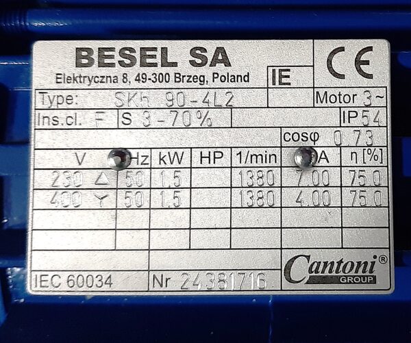 BESEL 1,5kW 1400 obrotów na minutę 400V SKh 90-4L B14/2 - obrazek 2