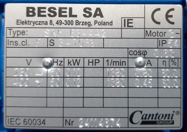 BESEL 0,12kW 1320 obrotów na minutę  400V SKh 63-4A2 - obrazek 2