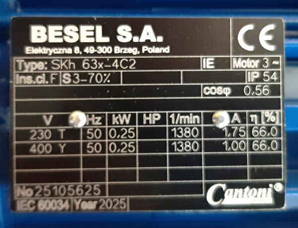 BESEL 0,25kW 1320 obrotów na minutę  400V SKh 63-4C2 - obrazek 2